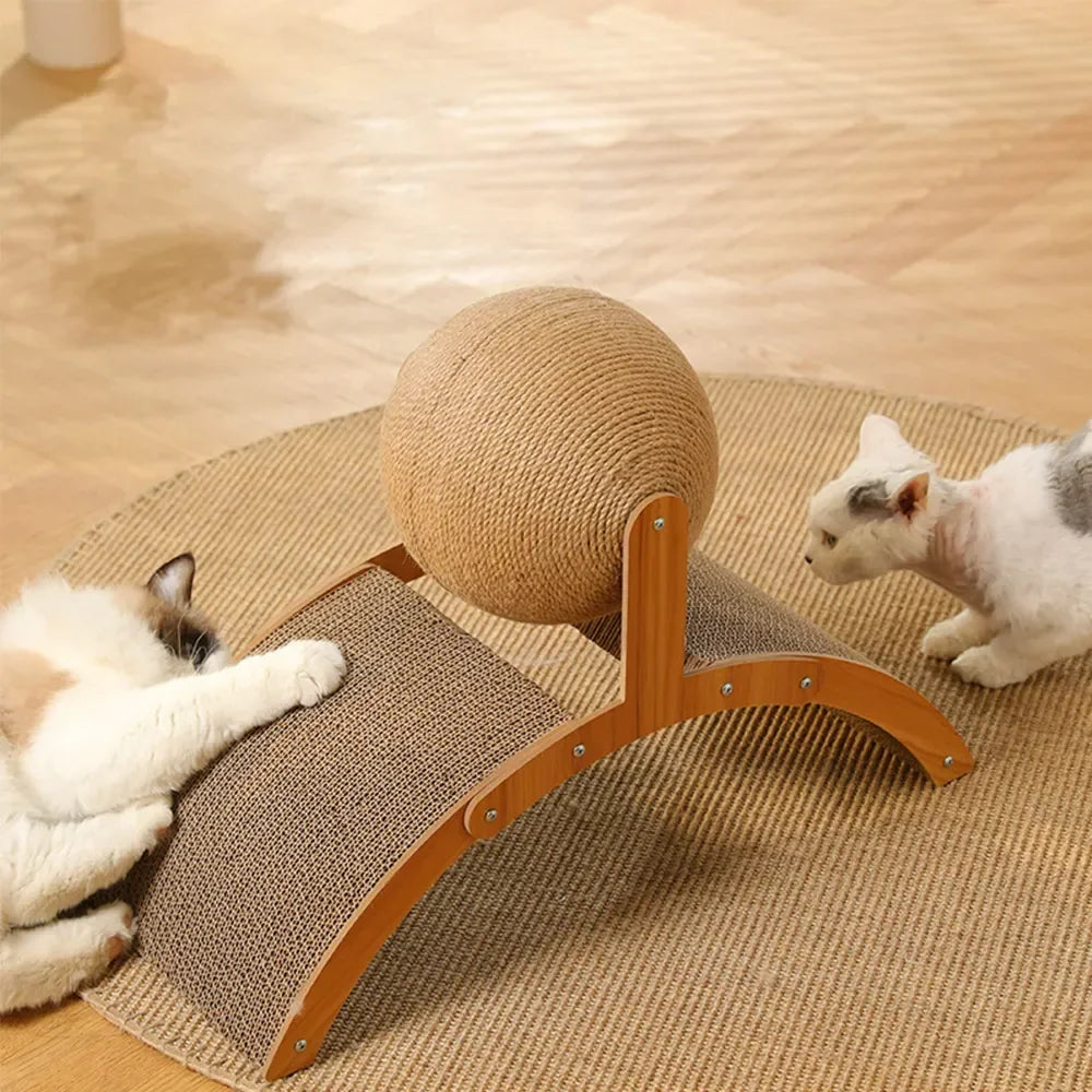 Griffoir Chat 2 en 1 Boule Sisal & Bois Massif - Anti-Griffures