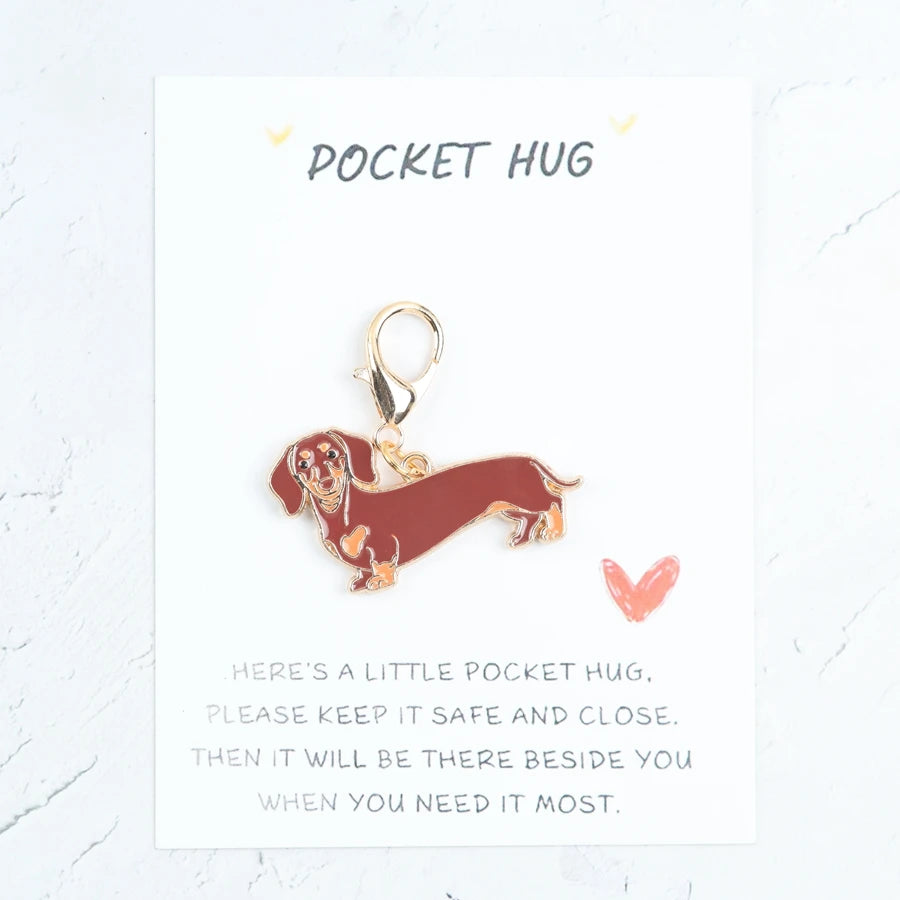 Porte-clés Teckel Adorable avec Carte Message Réconfortant