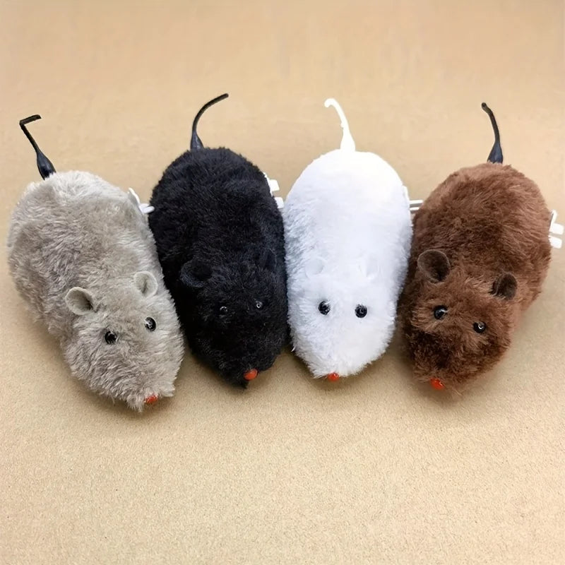 Souris Mécanique à Remontoir en Peluche - Jouet Chat