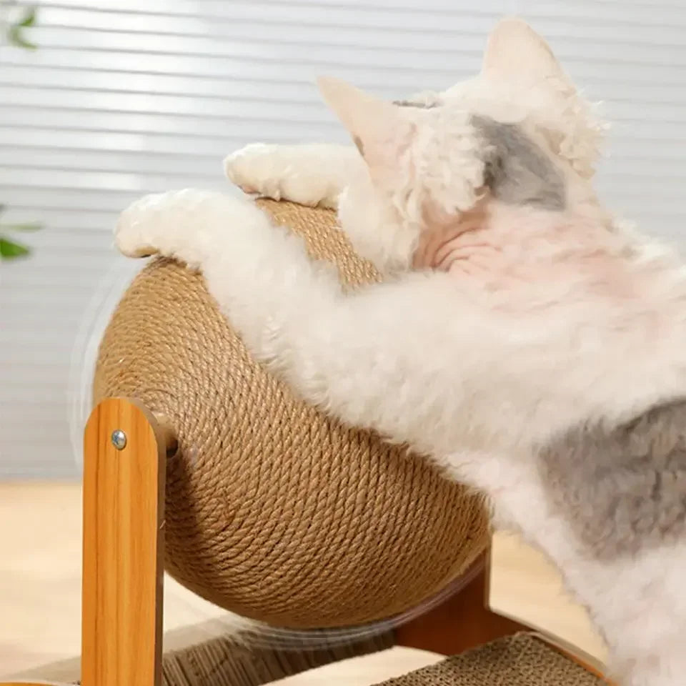 Griffoir Chat 2 en 1 Boule Sisal & Bois Massif - Anti-Griffures