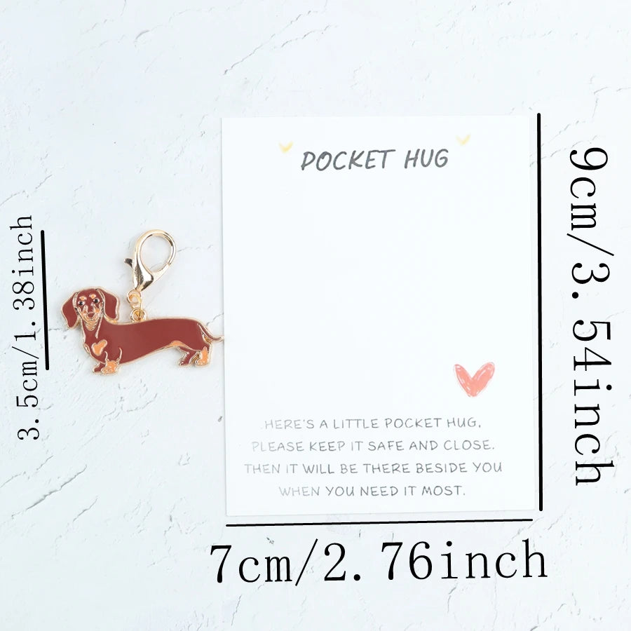 Porte-clés Teckel Adorable avec Carte Message Réconfortant