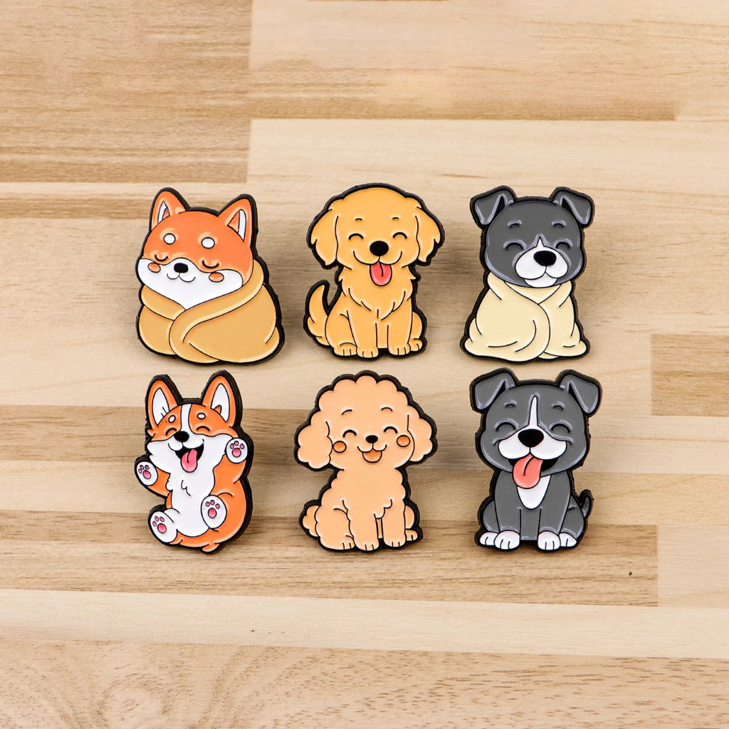 Pin's Émaillé Chien Rigolo - Broche Corgi & Bulldog pour Amoureux des Chiens