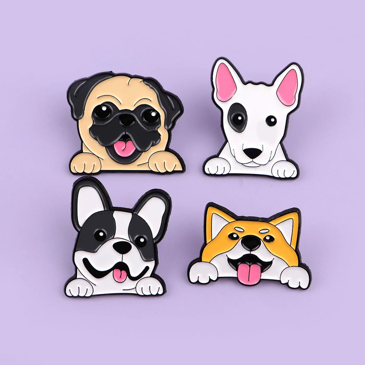 Pin's Émaillé Chien Rigolo - Broche Corgi & Bulldog pour Amoureux des Chiens