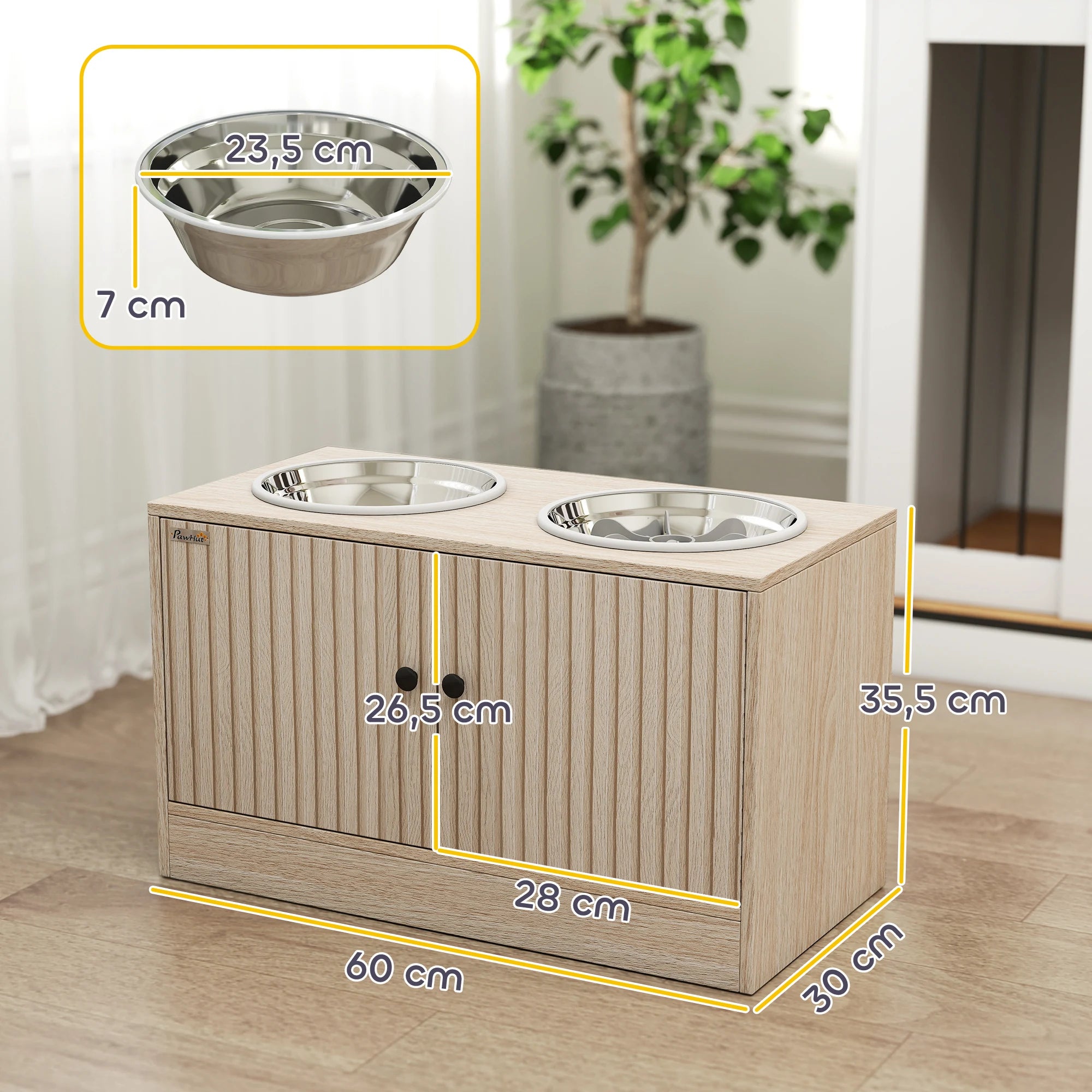 Meuble Gamelles Surélevées pour Grand Chien avec Rangement 40L