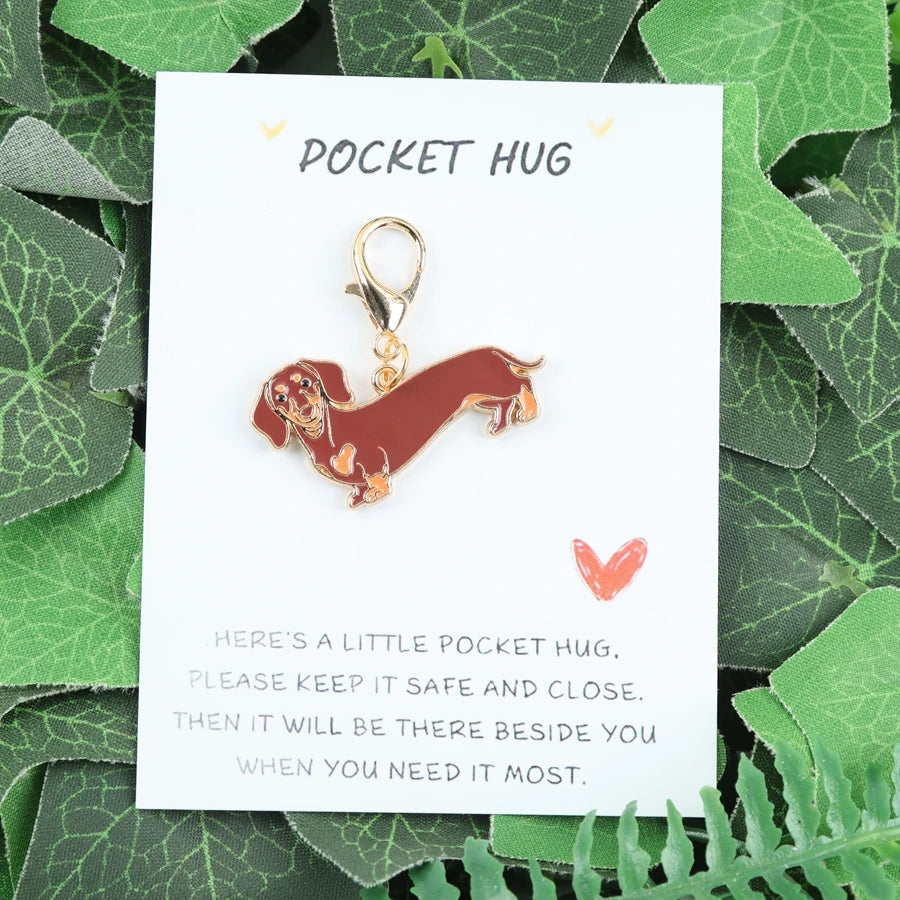 Porte-clés Teckel Adorable avec Carte Message Réconfortant