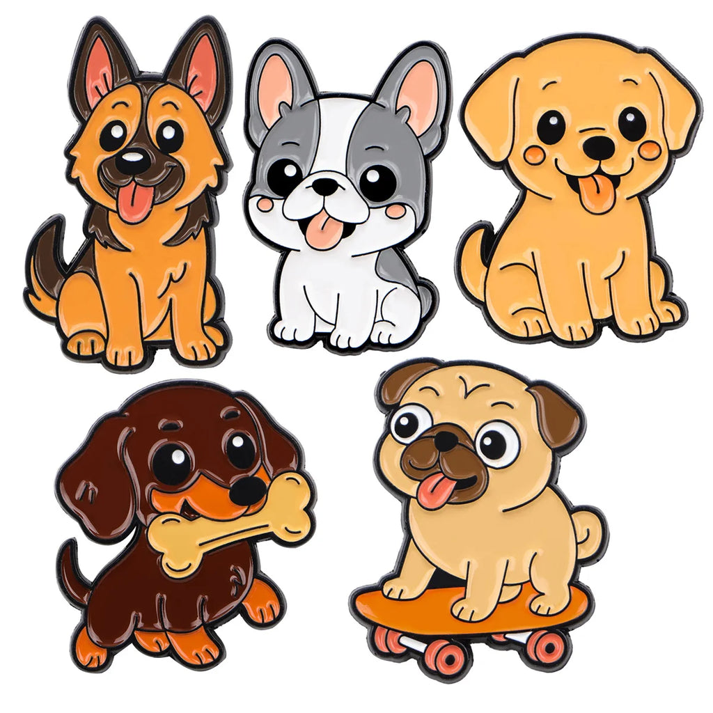 Pin's Émaillé Chien Rigolo - Broche Corgi & Bulldog pour Amoureux des Chiens