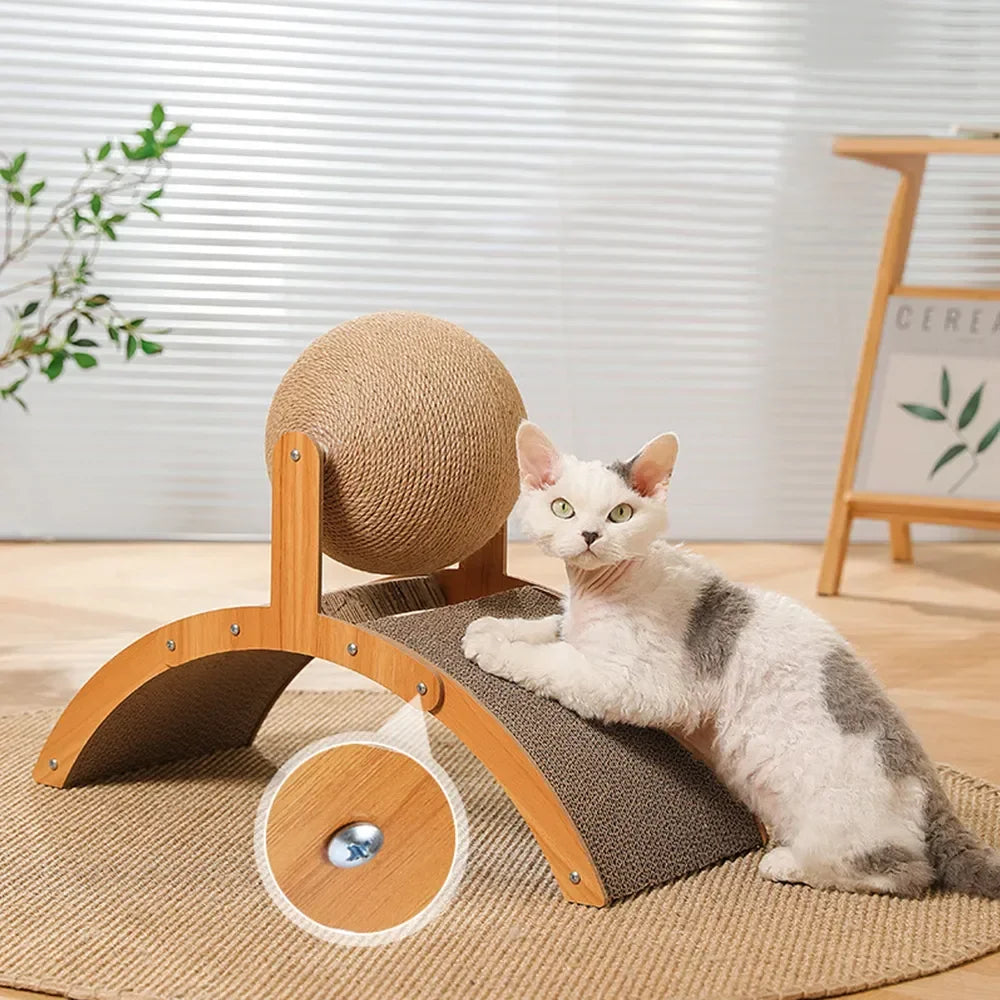Griffoir Chat 2 en 1 Boule Sisal & Bois Massif - Anti-Griffures