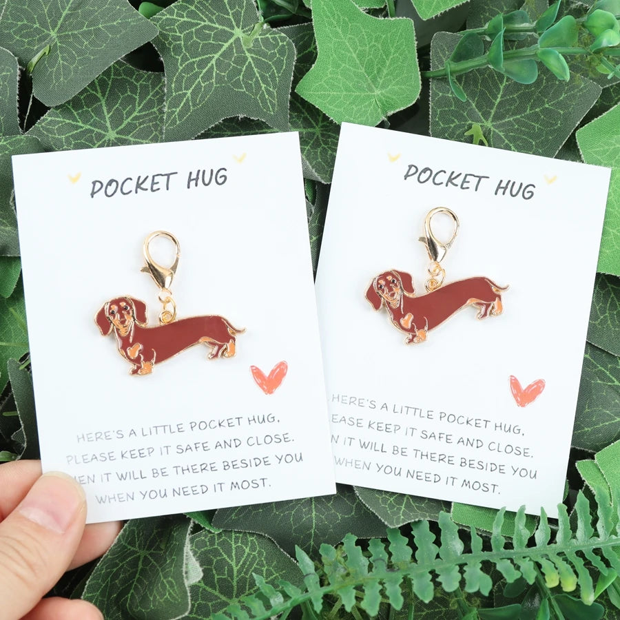 Porte-clés Teckel Adorable avec Carte Message Réconfortant