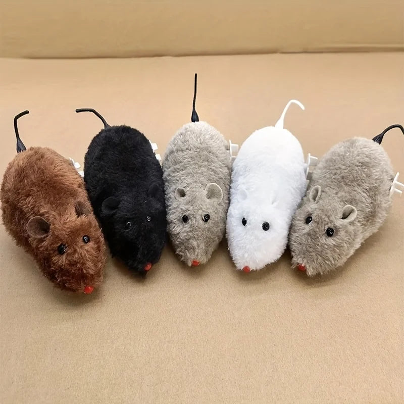 Souris Mécanique à Remontoir en Peluche - Jouet Chat