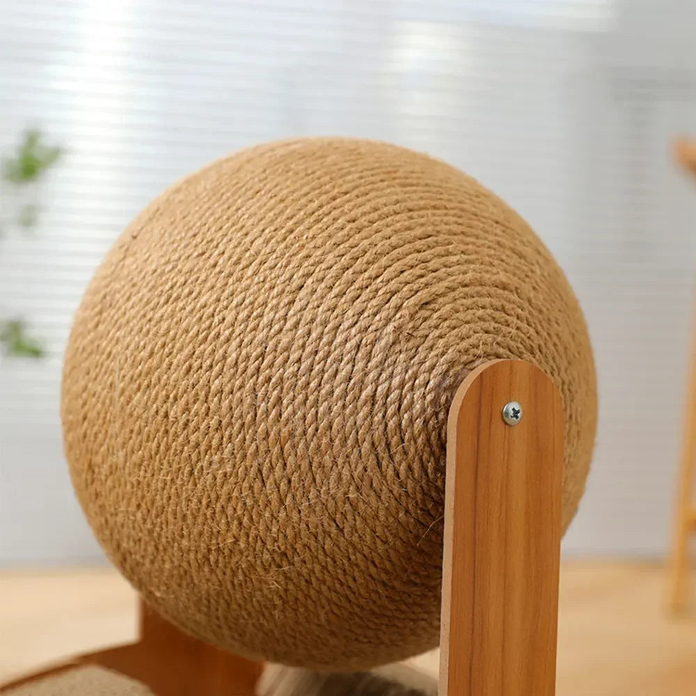 Griffoir Chat 2 en 1 Boule Sisal & Bois Massif - Anti-Griffures