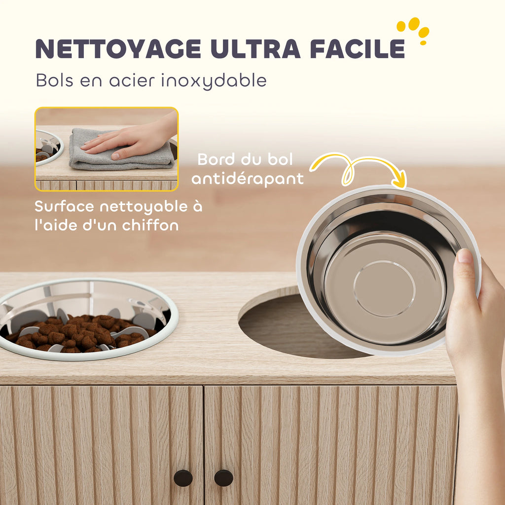 Meuble Gamelles Surélevées pour Grand Chien avec Rangement 40L