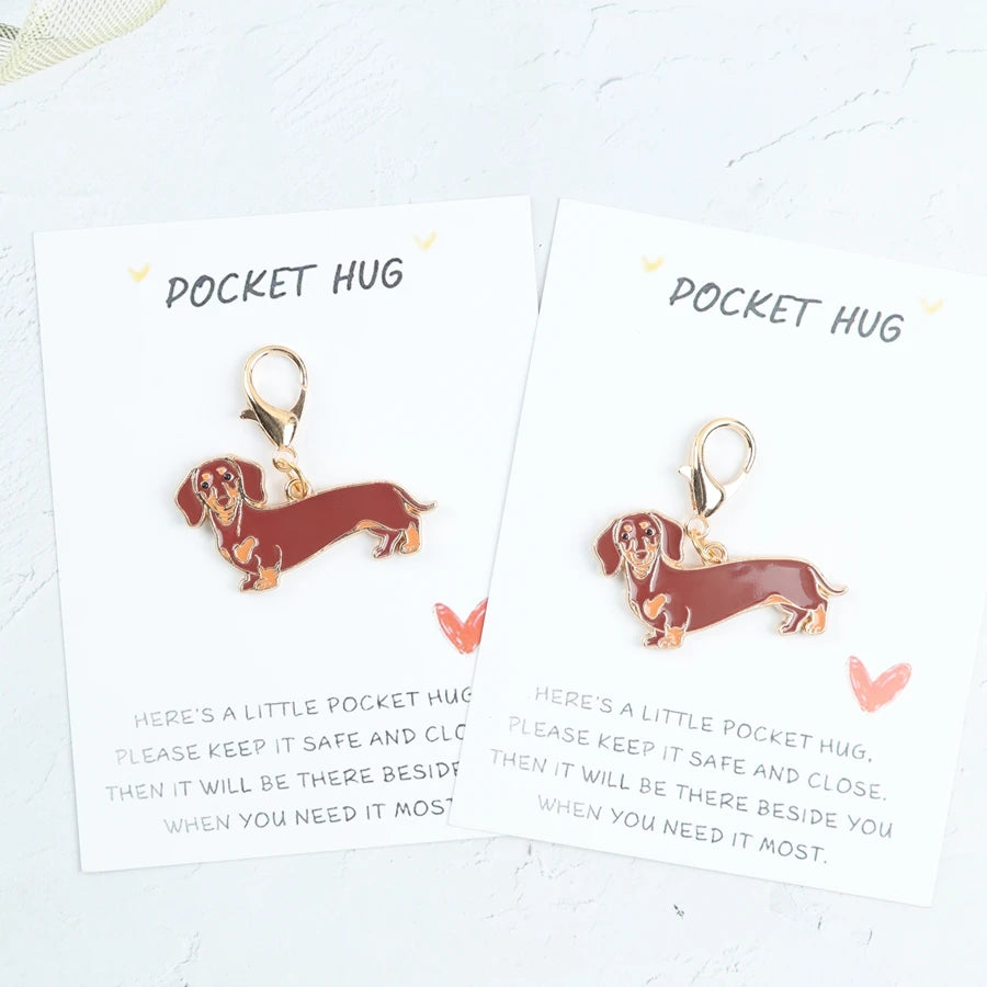 Porte-clés Teckel Adorable avec Carte Message Réconfortant