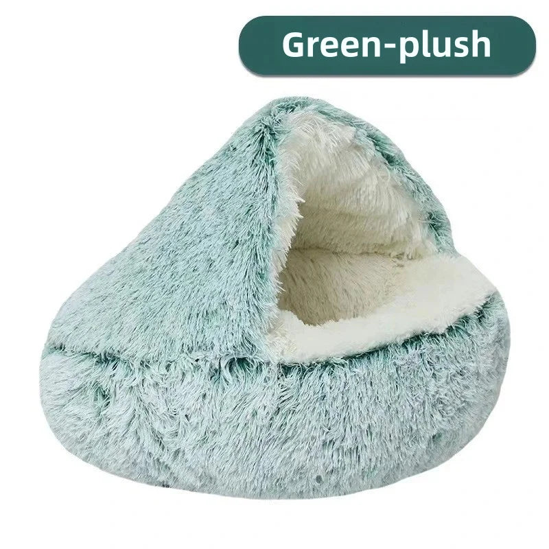 Nid Douillet en Peluche Semi-Fermé pour Chat et Petit Chien - Hiver